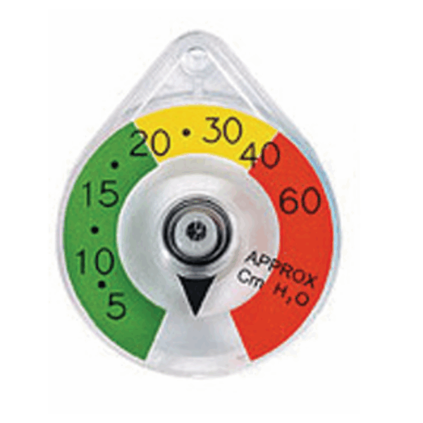 Farvekodet engangsmanometer med visuel trykindikator i cm H₂O – til præcis og sikker trykmåling